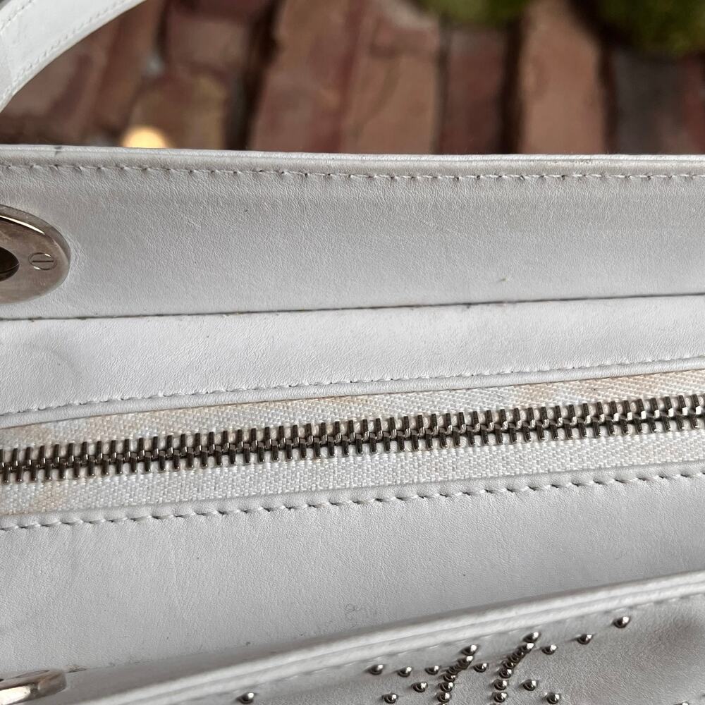 DIOR Lady Dior East West White Calfskin Leather Studded Tote Bag - Picture 16 of 16